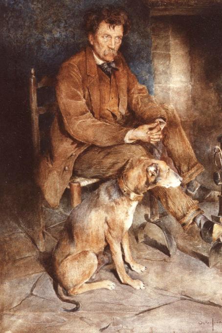 Allan Osterlind Maurice Rollinat et son chien Pistolet Vers 1895 Aquarelle sur papier, 90 x 65 cm Musée Bertrand, Châteauroux © Claude-Olivier Darré