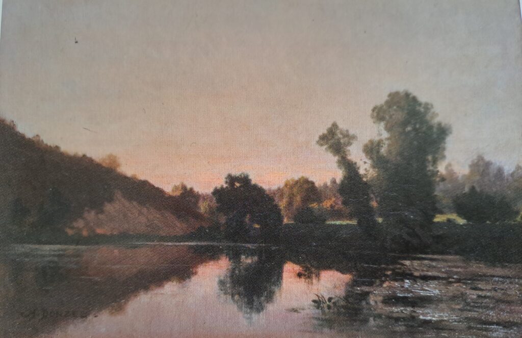 Charles Donzel Bord de la Creuse 1878, huile sur toiles, 27 x 40 cm Musée des Beaux-Arts de Limoges (titré effet de soleil couchant)